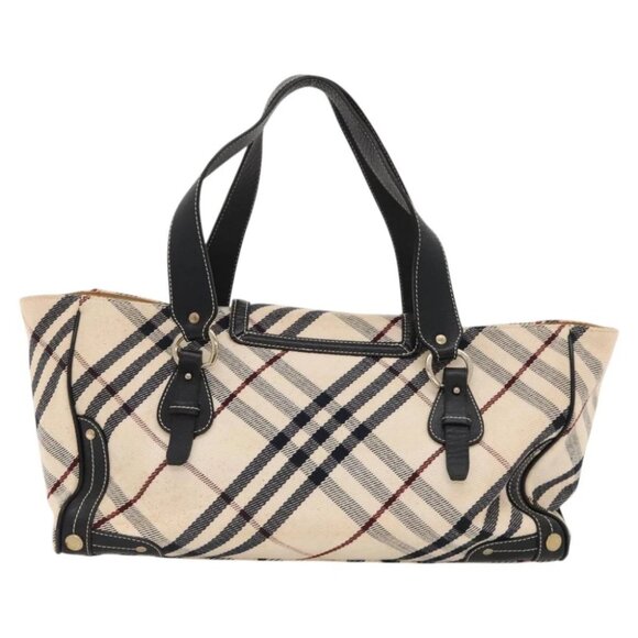 BURBERRY Nova Check Blue Label Tote Bag Canvas Beige Gold Auth 117928 - Picture 3 of 15